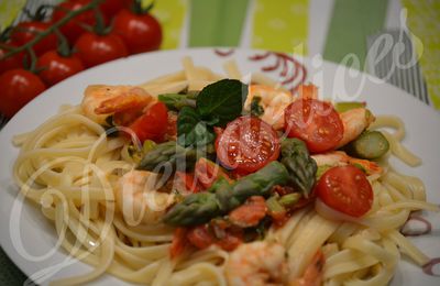 Linguine aux crevettes et asperges