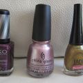 Cagolerie ongulaire : revue des trois derniers vernis (Kiko, China Glaze et Jade)