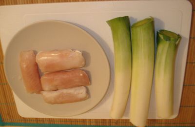 Aumonière de merlu sur fondue de poireaux