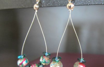 boucles perles rondes zébrées turquoises