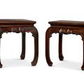 Pair of Zitan waisted square stools, Early Qing Period
