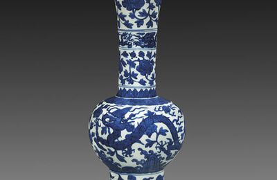 Important Wanli mark and of the period blue and white dragon vase 明萬曆 青花龍紋牡丹花觚