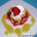 Choux à la crème glacée et à la compote de fraises et rhubarbe