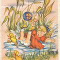 Carte postale Fillette à l'eau 1950 vintage
