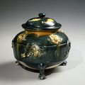 Blue Glazed Pottery Tripod Jar and Cover (Fu). Tang dynasty, late 7th – early 8th century. Gongxian, Henan Province.  