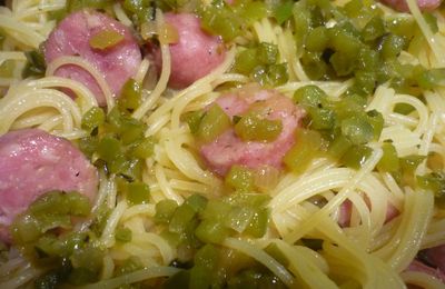 Spaghettis aux poivrons et aux Diots