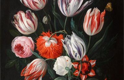 Jan van Kessel, Still life of tulips, roses, poppy anemones and an iris in a glass vase