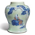 An underglaze-blue, copper-red, and celadon-glazed jar, Qing dynasty, Kangxi period