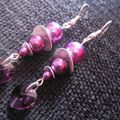 B.O. pendantes, perles nacrées violettes & coeur en cristal *Swarovski*