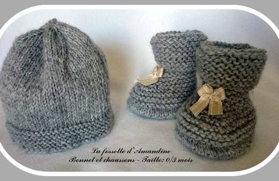 BONNET GRIS & CHAUSSONS Fille 0/3 mois