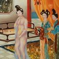 "L'heure du bain" Fixé sous-verre. Chine, vers 1850. 