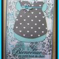 Carte "Bienvenue au petit bout de choux" (naissance fillette) turquoise/gris