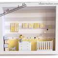 Nouveau cadre prénom bébé, chambre de bébé miniature, modèle jaune et gris