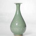 A fine carved 'Longquan' celadon vase (yuhuchun ping), Yuan dynasty (1279-1368)