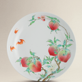A fine and exceptional famille rose 'peach' dish, Yongzheng six-character mark within double square and of the period (1723-1735
