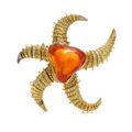 An 18 Karat Yellow Gold, Fire Opal, Colored Diamond and Diamond Starfish Brooch, Nicholas Varney