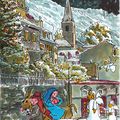 Dessin à l'écoline pour la veillée de Noël au temple de St-Vincent à Montreux.