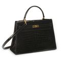Hermès, Sac "Kelly" 32 cm en crocodile porosus (crocodylus porosus) noir