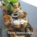 Tartines d'oignons confits et anchois