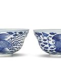 A pair of blue and white 'Phoenix' bowls, marks and period of Guangxu  (1875-1908)