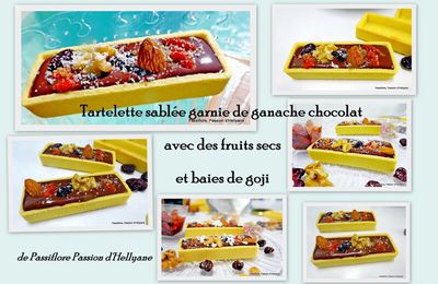 Mini tartelettes sablées à la ganache au chocolat - fruits secs - baies de goji et cranberries