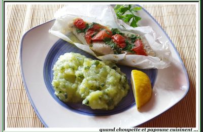 PAPILLOTE DE LIEU NOIR AUX TOMATES SECHEES ET PUREE DE COURGETTE