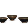 A group of three black-glazed bowls, Song dynasty (960-1279)