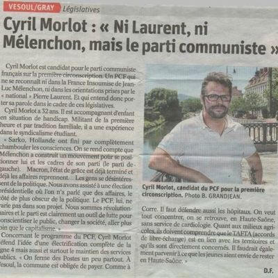 Article de l'Est Républicain du 28/05/2017 Cyril MORLOT un candidat communiste aux législatives