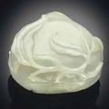 A well-carved white jade peach-form box and cover, 18th century