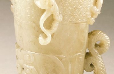 Cup (Guang) in the Form of a Rhyton with Dragons and Scrollwork, Middle or late Ming dynasty, about 1450-1644