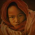 Peinture à l'huile;Enfant de Birmanie,(photo original de Franck Charton)