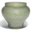 A 'Longquan' celadon carved jar, Ming Dynasty, 15th Century