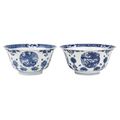 Pair of Chinese Blue and White Glazed Porcelain Bowl, Ming Dynasty