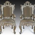 A Pair of Carlos III Silver Gilt Rococo Thrones. Spanish. Mid 18th century. 