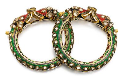 A pair of gem-set and enamelled bracelets (kara), North India, Rajasthan, mid-19th century