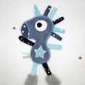 Doudou licorne bleu gris