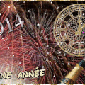 Bonne Année 2014 - horloge - étoiles - champagne