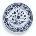 A blue and white 'Lotus Bouquet' dish, Ming dynasty, Yongle period (1403-1424)