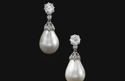 Pair of natural pearl and diamond pendent earrings, circa 1900