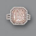 A  radiant-cut fancy light pink diamond and diamond ring