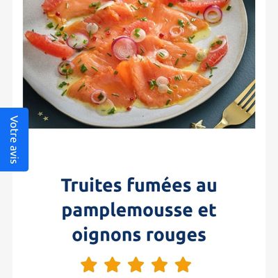 Truite fumée au pamplemousse et oignons rouges. 