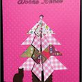 Du rose ... un sapin en origami ... un chaton chocolat ... une carte de voeux féminine !!