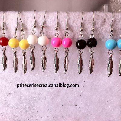 Boucles d'oreille breloque plume et perle