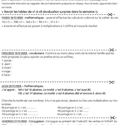 Feuille des devoirs du 14 au 21 février