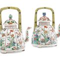 A pair of famille verte teapots and covers, Kangxi period (1662-1722)
