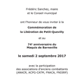 Commémoration de la libération de Petit-Quevilly et du maquis de Barneville, samedi 2 septembre