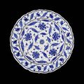 A fine Iznik blue and white pottery Dish. Turkey, circa 1570