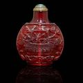 A ruby glass 'fruit and flower basket' snuff bottle. Mid Qing dynasty