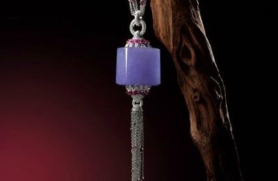 Fine Lavender Jadeite "Archer's Ring", Ruby and Diamond Pendent Necklace