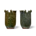 A pair of green-glazed pottery flasks, Liao dynasty (907-1125);
